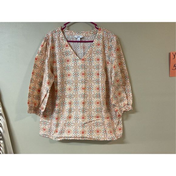 NEW Croft & Barrow Size Large Peasant Top Blouse Boho Floral Orange Multi 🍃🌿 - Picture 9 of 9